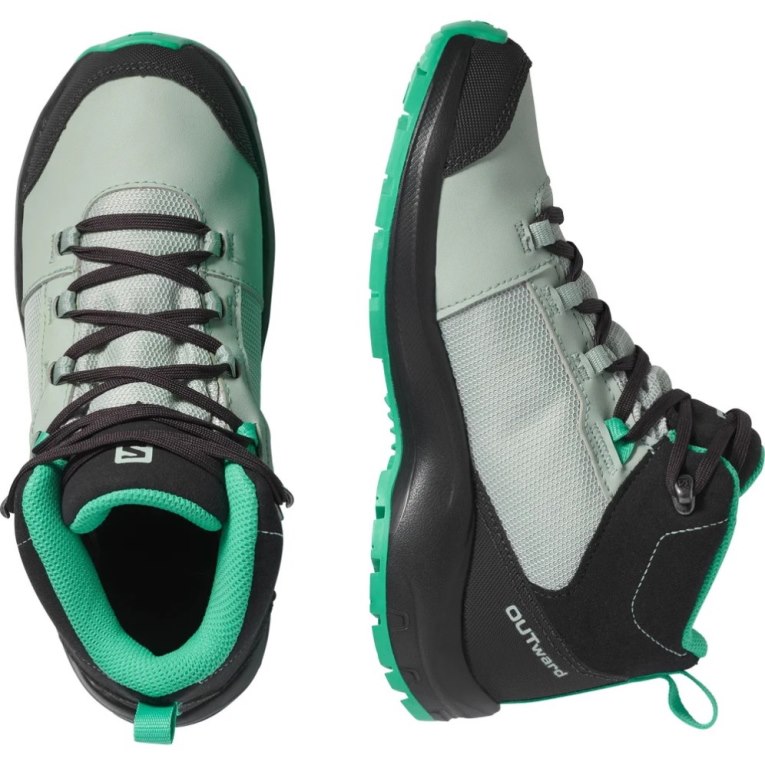 Black / Mint Salomon Outward CSWP Kids' Hiking Shoes | IE TK0351